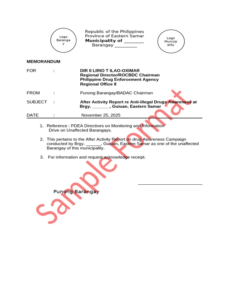 Sample AAR Barangay RDFS | PDF