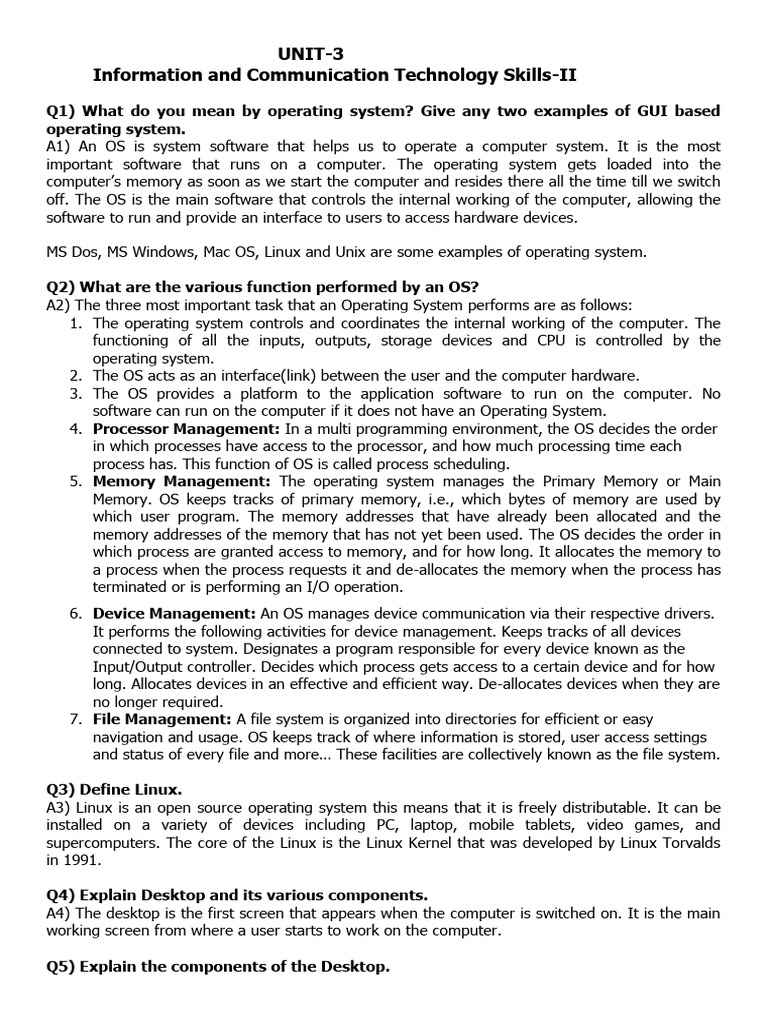 Unit-3 Ict Skills-II Class X (Code-402) | PDF | Operating System ...