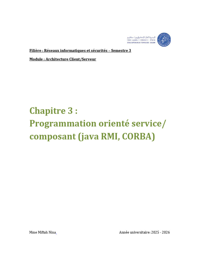 Programmation Orientée Service en Java RMI et CORBA | PDF ...