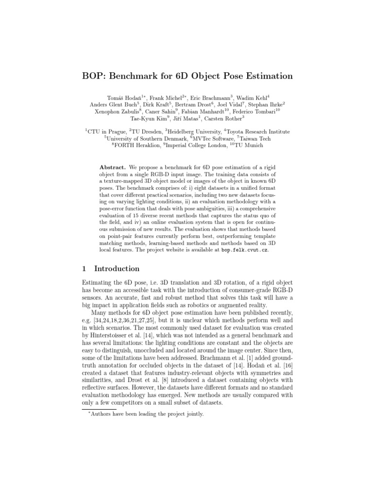 6D Object Pose Estimation Benchmark | PDF | Computer Vision | Image ...
