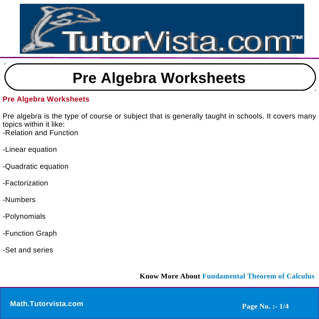 Pre Algebra Worksheets and Concepts | PDF
