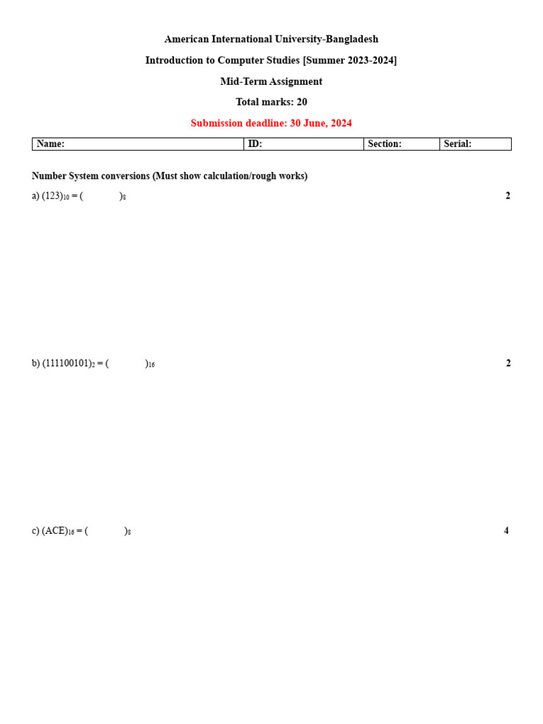 AIUB Computer Studies Mid-Term Assignment | PDF
