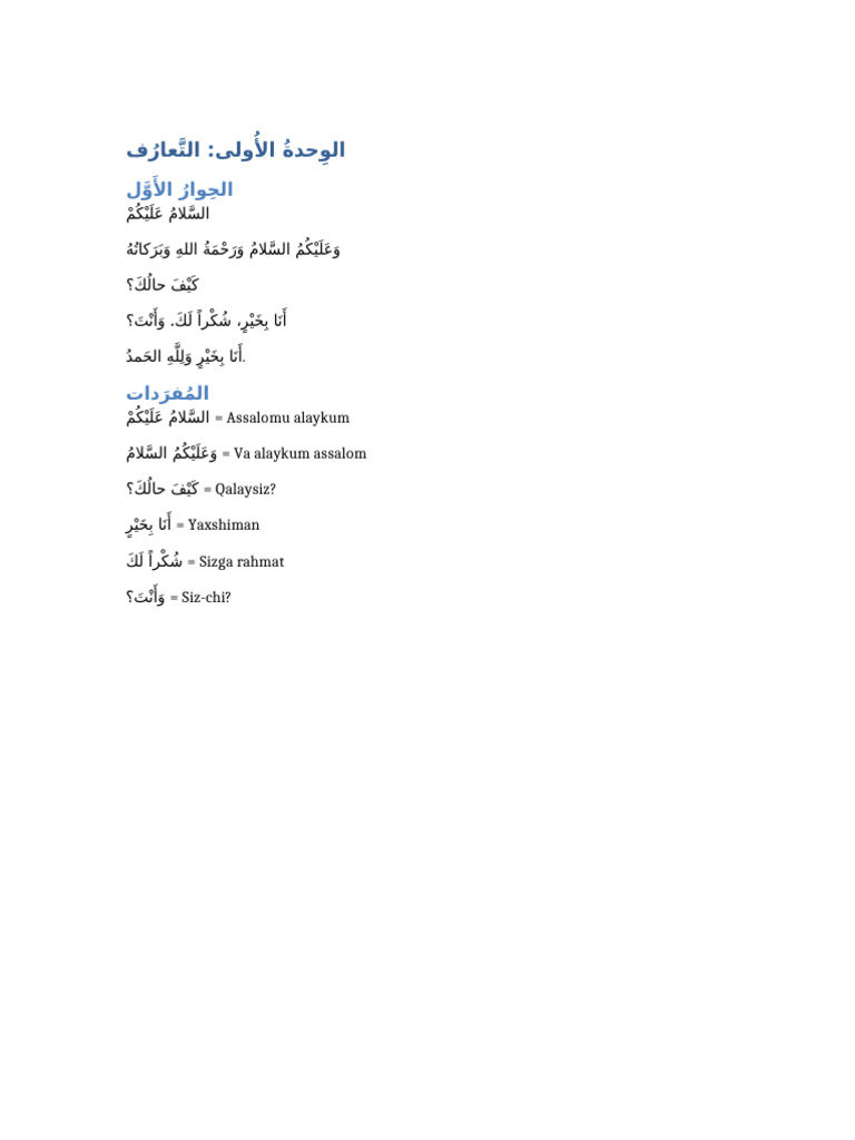 Arabic Dialogue With Tashkeel | PDF