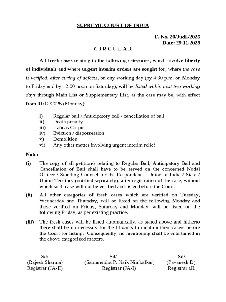 Supreme Court Urgent Case Listing Update | PDF
