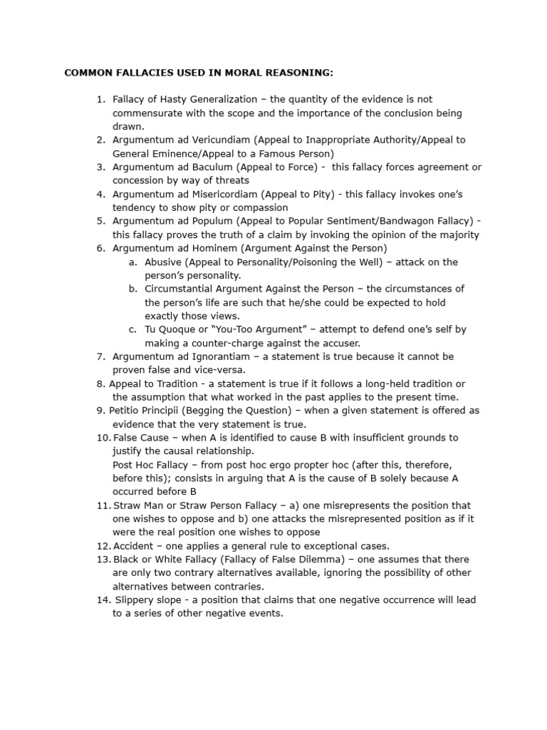 Common Moral Reasoning Fallacies | PDF | Fallacy | Logic