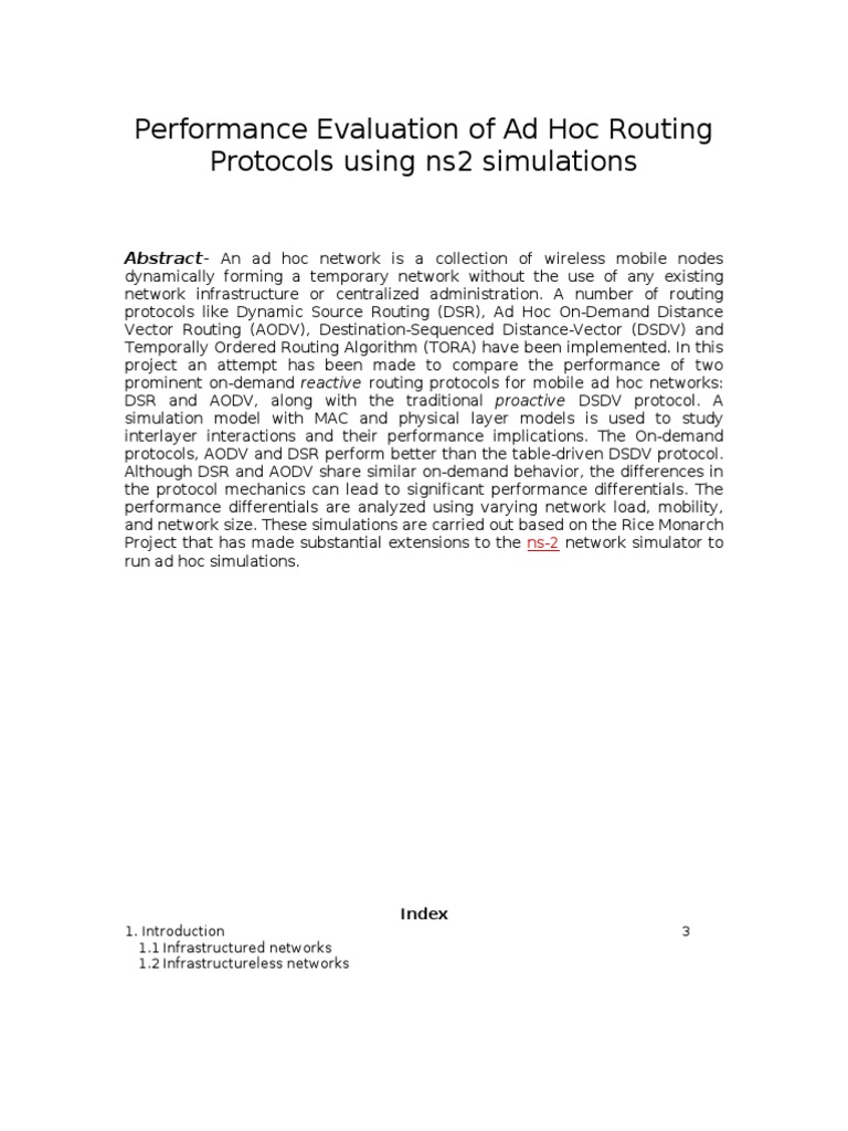 Performance Evaluation of Ad Hoc Routing Protocols Using ns2 ...