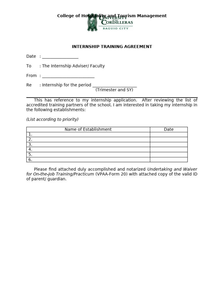 Internship Training Agreement Form | PDF