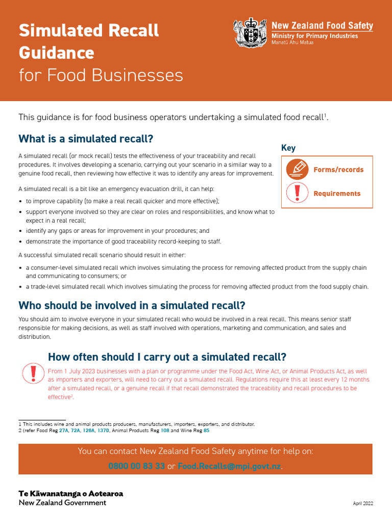 Simulated Food Recall Guidance for Businesses | PDF | Food Safety ...