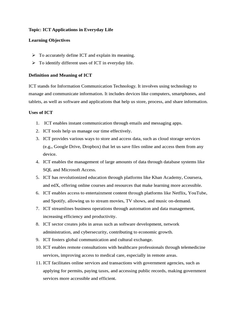 ICT Applications in Daily Life Explained | PDF