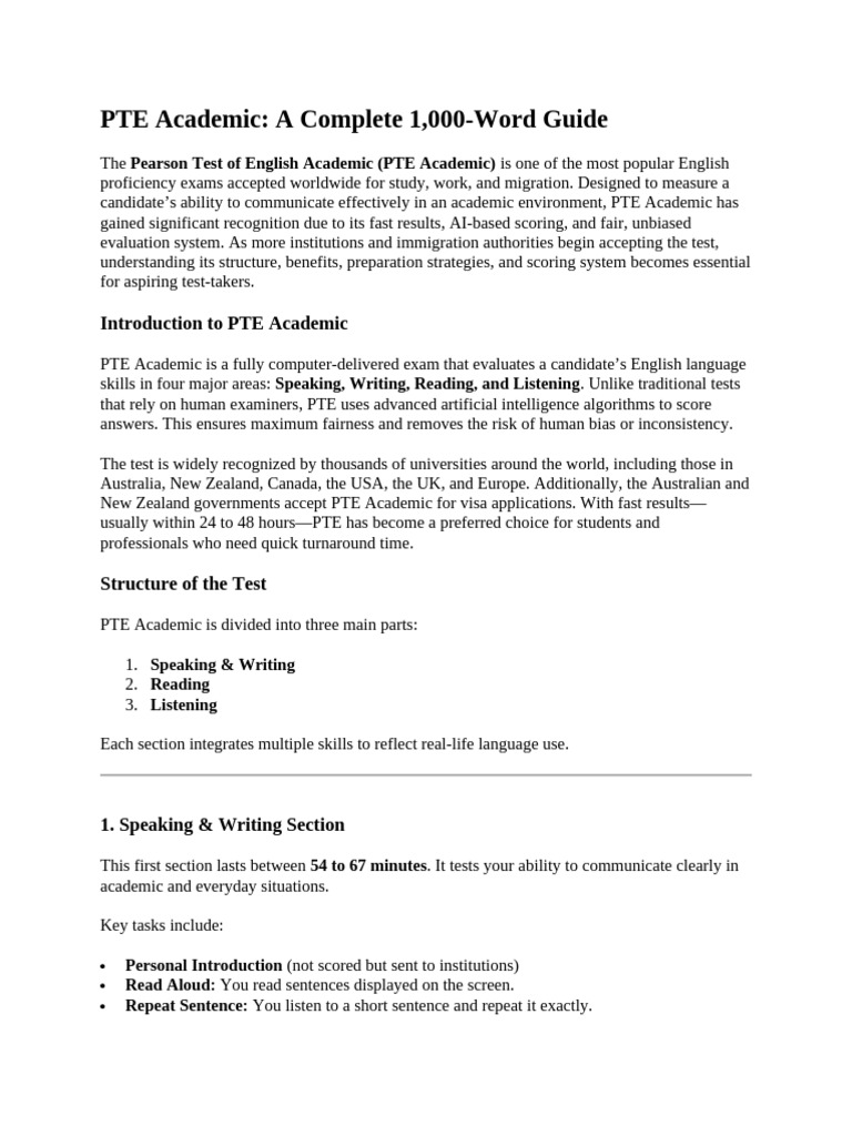 PTE Academic Exam: Complete Guide | PDF