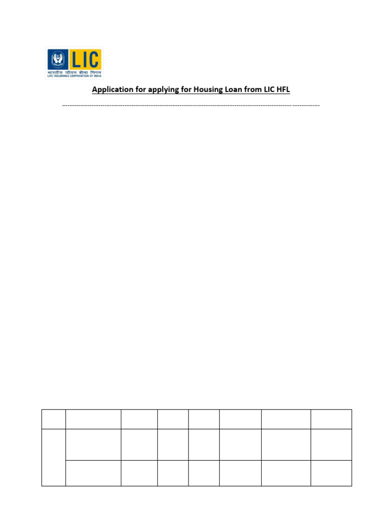 LIC HFL Housing Loan Application Form | PDF