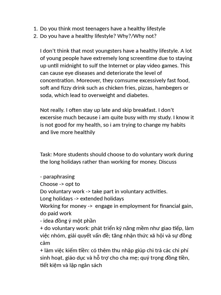 Do You Think Most Teenagers Have A Healthy Lifestyle | PDF