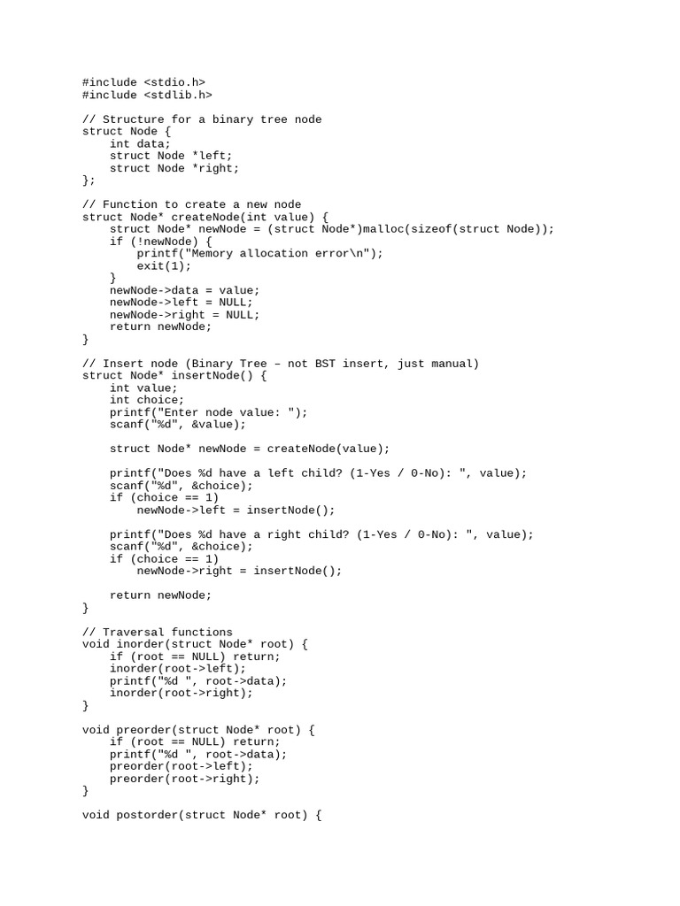 Binary Tree Node Creation and Traversal | PDF