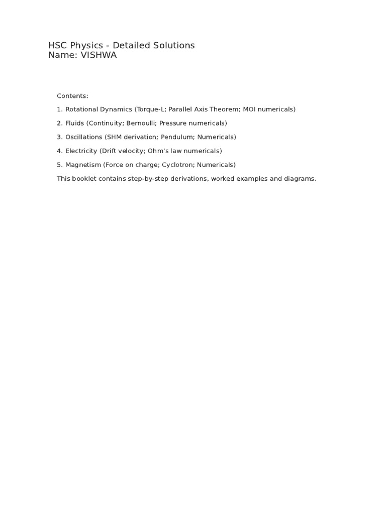 HSC Physics: Detailed Solutions & Examples | PDF | Rotation Around A ...