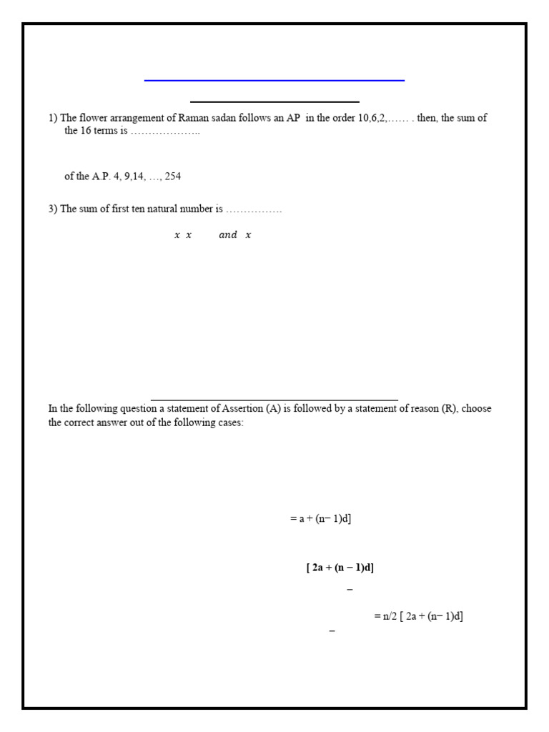 Arithmetic Progression MCQs and Problems | PDF | Mathematics
