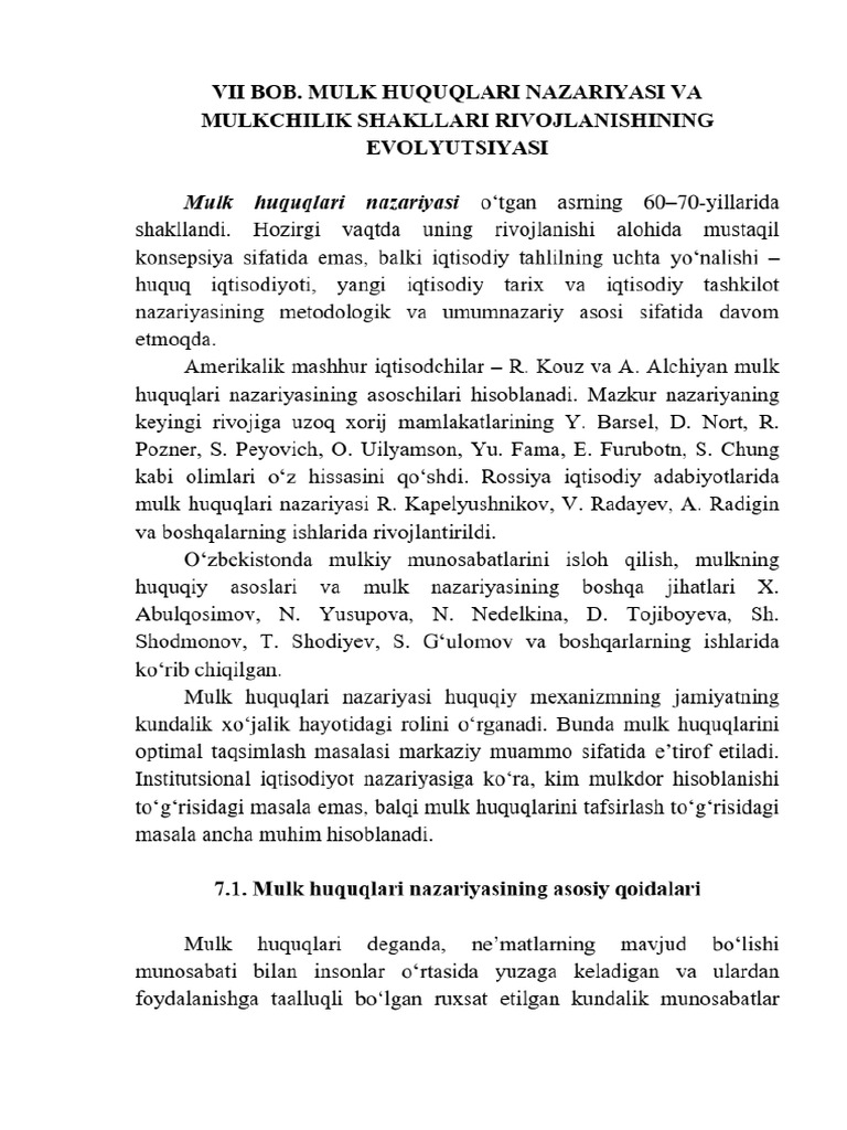 A7 - Mulk Huquqlari Nazariyasi Va Mulkchilik | PDF