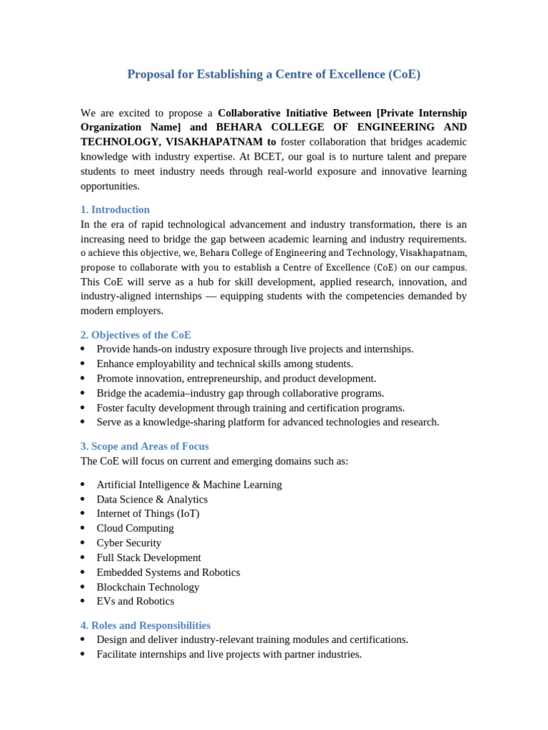 Establishing a Centre of Excellence at BCET | PDF | Internet Of Things ...