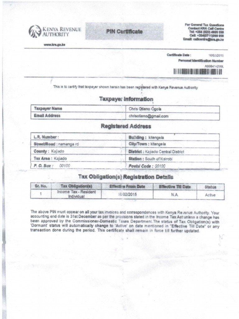 Kra Certificate | PDF
