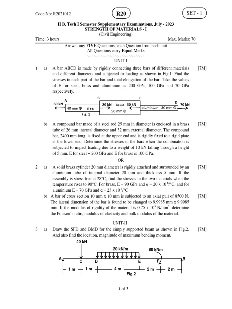 Strength of Materials Exam Paper 2023 | PDF | Beam (Structure) | Bending