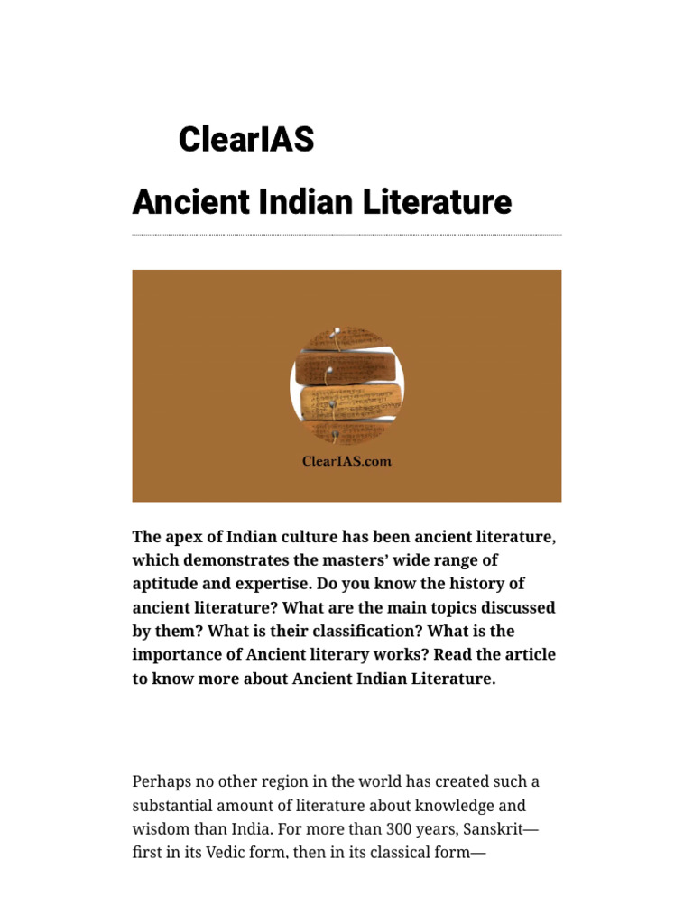 Overview of Ancient Indian Literature | PDF | Vedas | Indian Literature