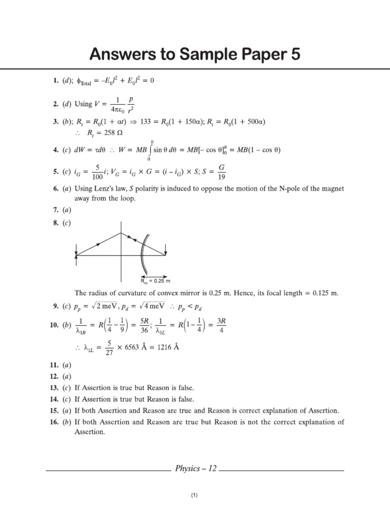 Cbse Cl12 Ead Physics Answers to Sample Paper 5 | PDF
