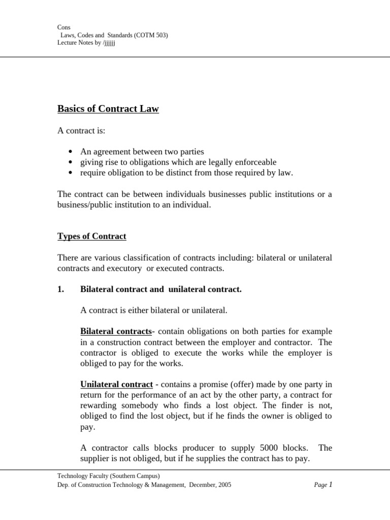 Basics of Contract Law | PDF | Offer And Acceptance | Breach Of Contract