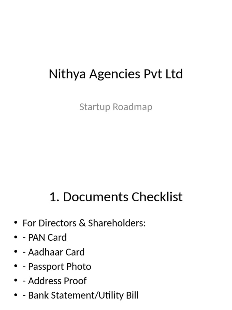 Nithya Agencies Startup Roadmap Guide | PDF
