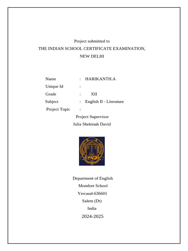 Project - G- 12 - Front Page - Literature | PDF