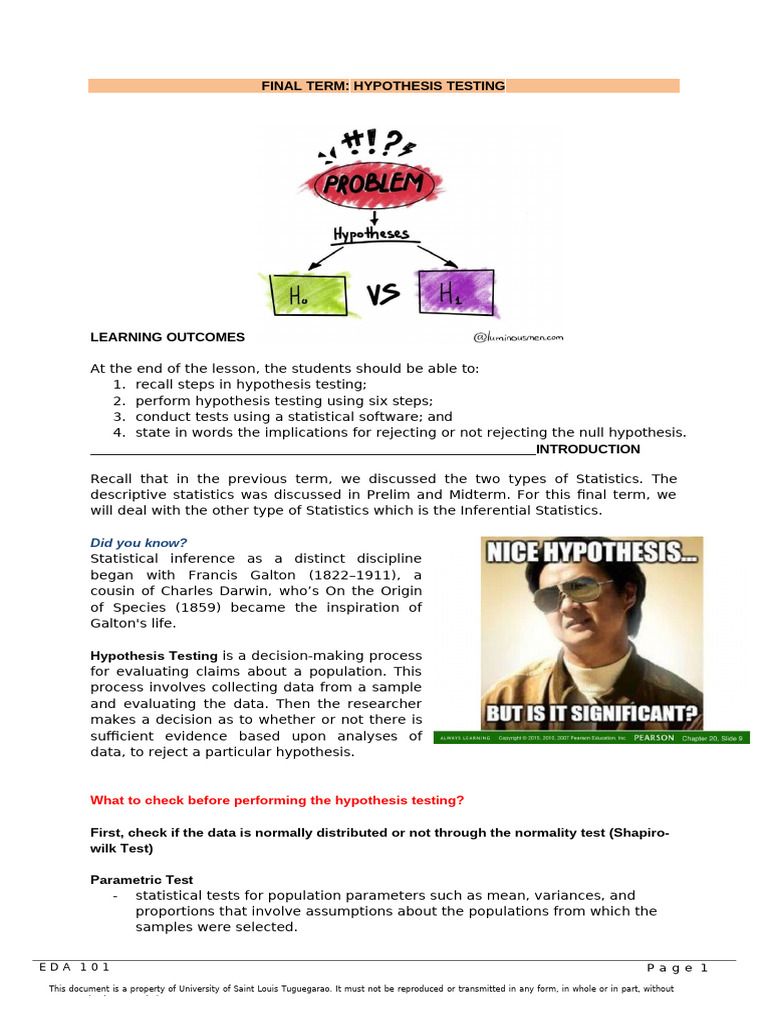 Hypothesis Testing Guide for Students | PDF | Type I And Type Ii Errors ...