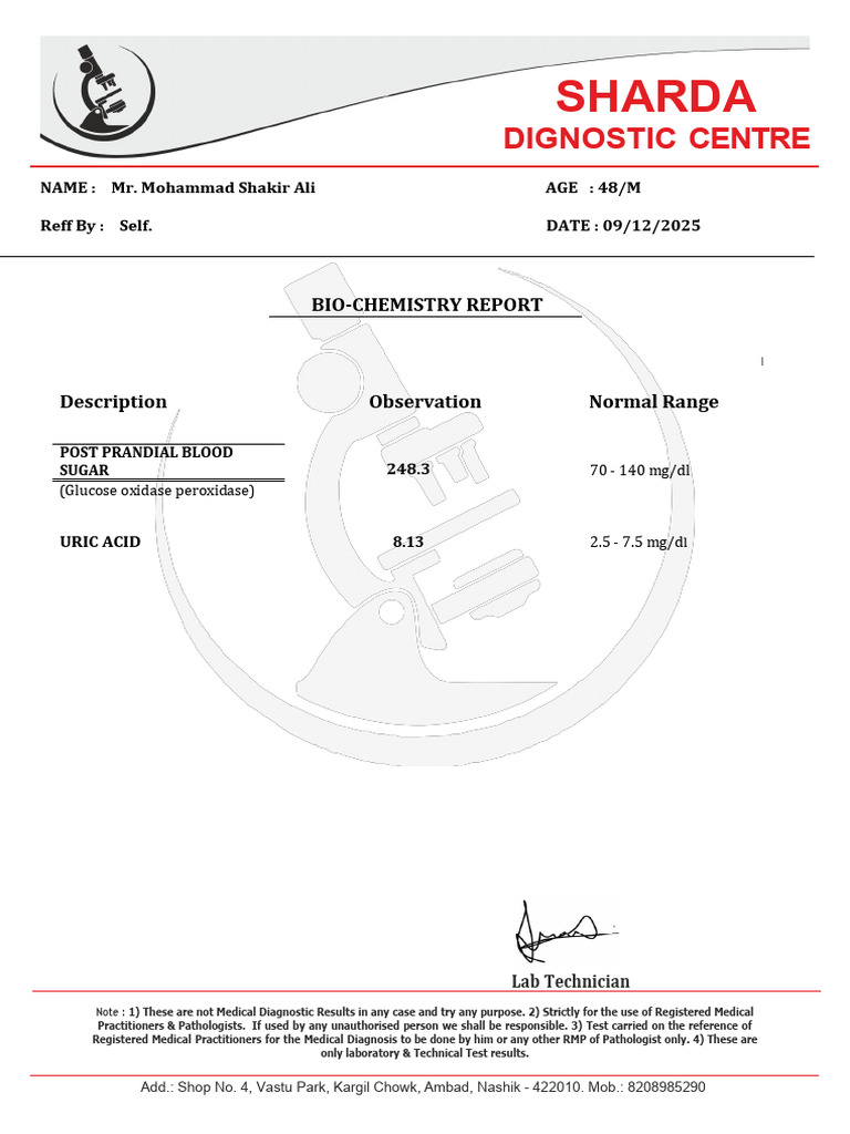 Biochemistry Report for Mr. Ali | PDF