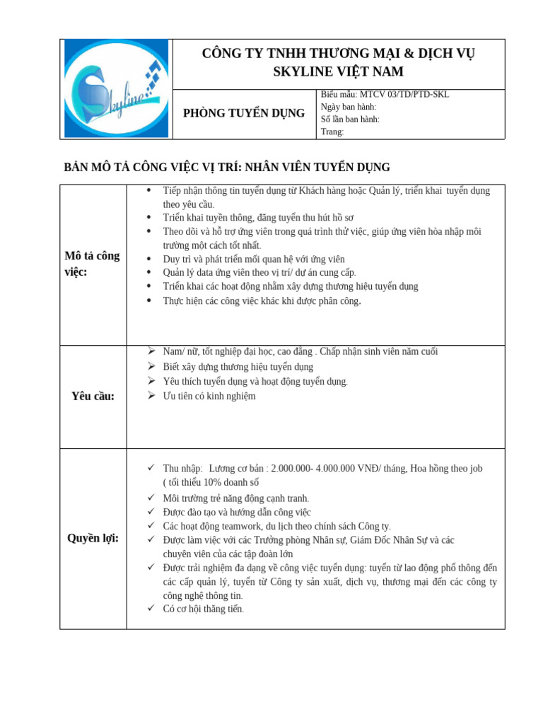 JD TTS Tuyển Dụng | PDF