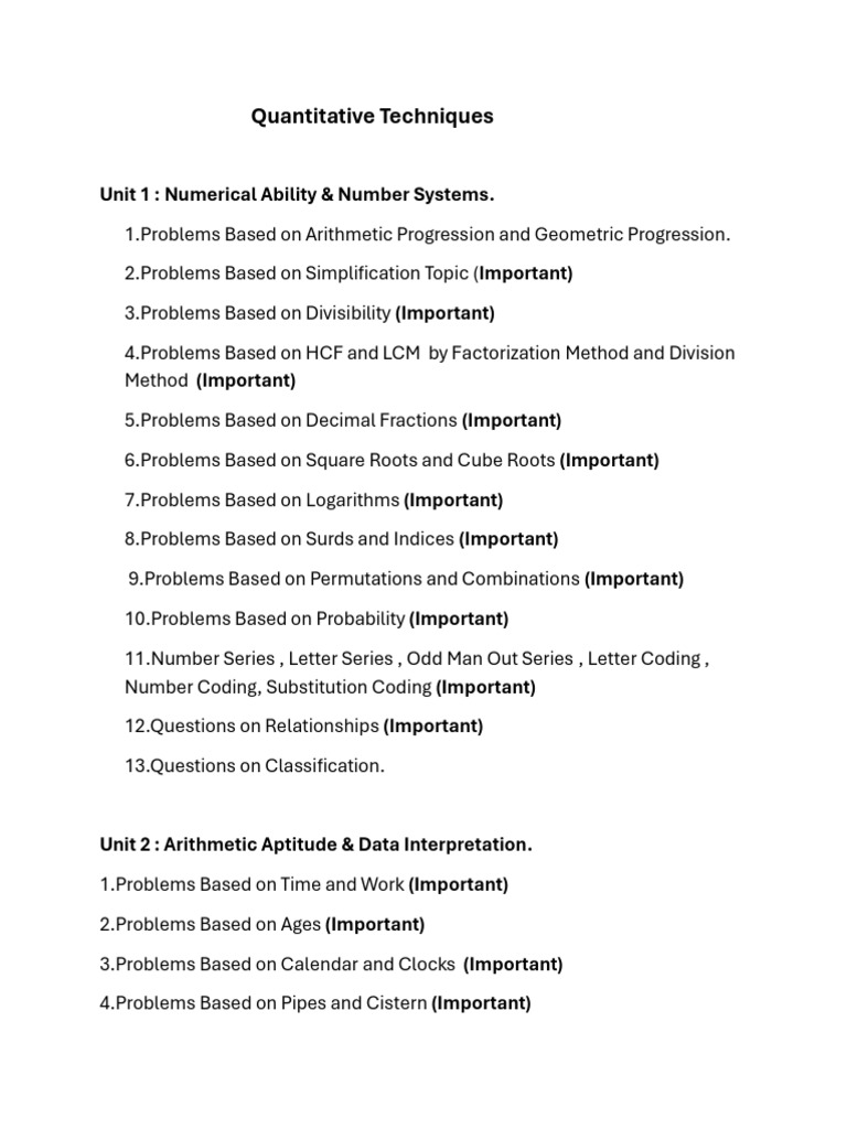 Quantitative Techniques for Aptitude Tests | PDF | Arithmetic | Reason