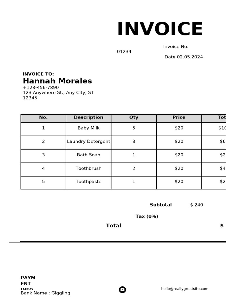 Invoice for Hannah Morales - 02/2024 | PDF