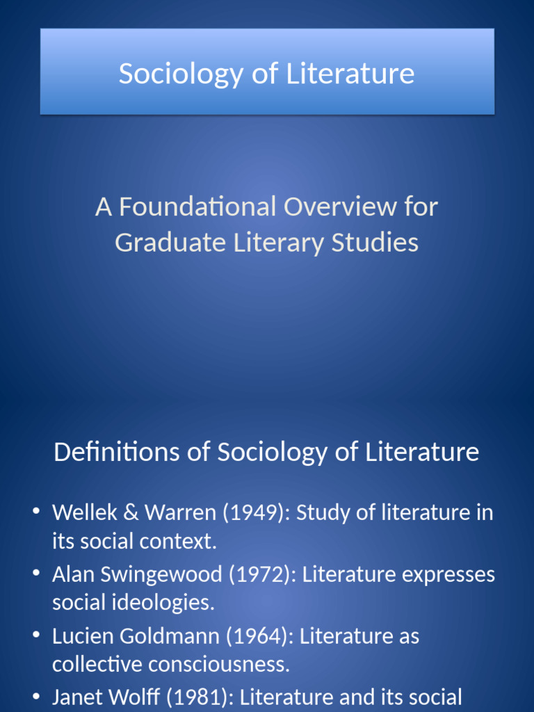 Sociology of Literature Lecture PDF