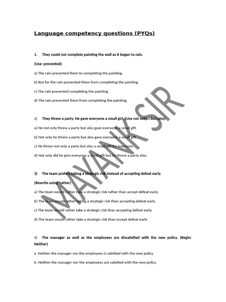 Language Competency Questions 2 | PDF