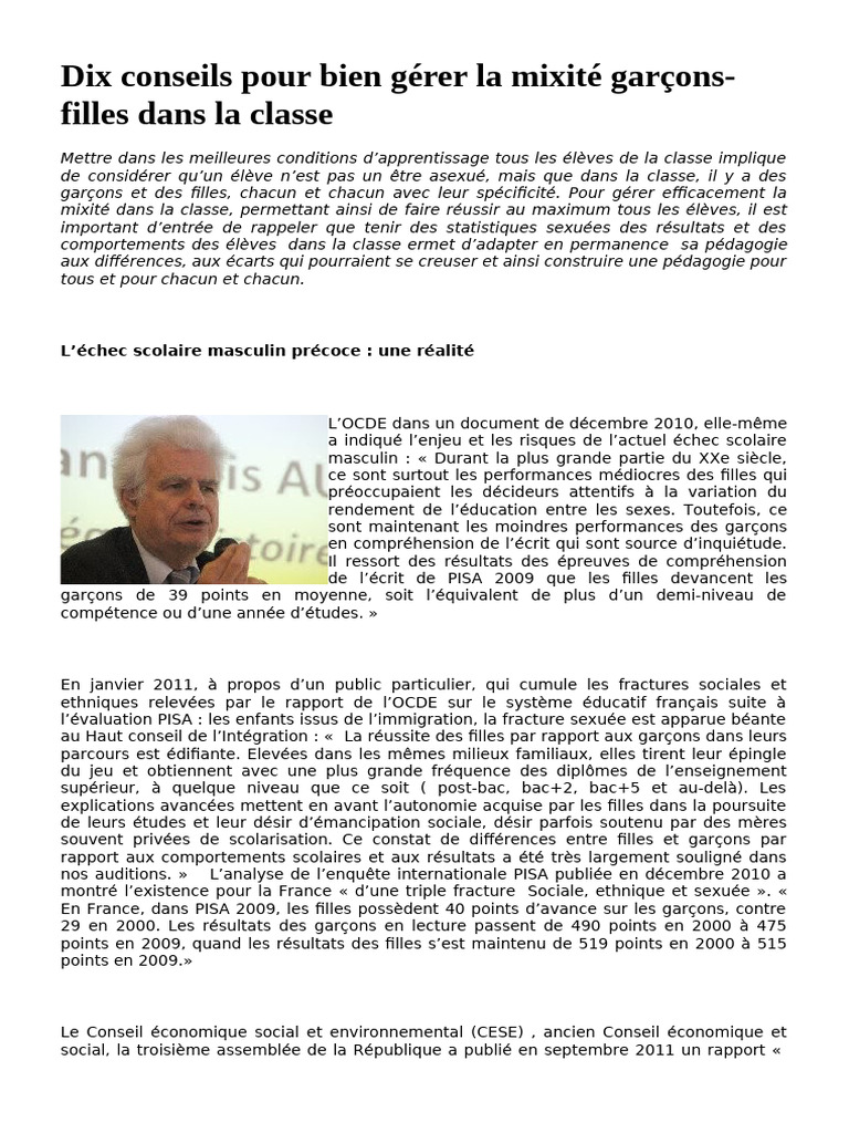 Gérer la mixité en classe : 10 conseils | PDF | La discrimination ...