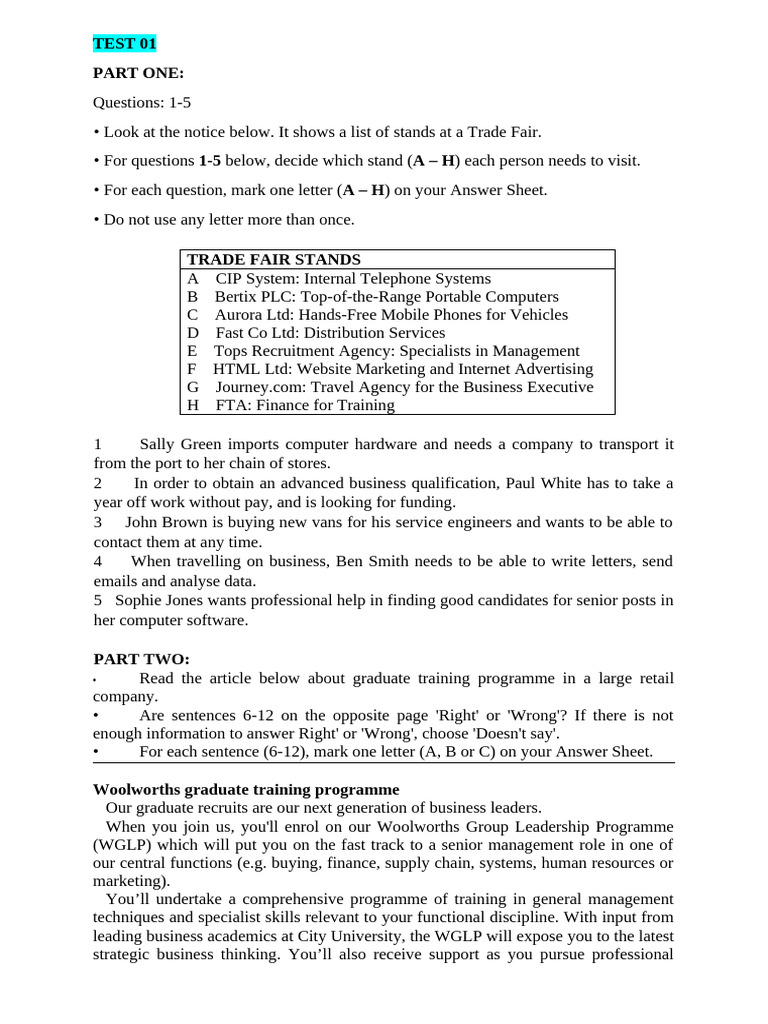 Test 1-2-3 - 4 Reading - Test 1 | PDF | Fair Trade | Franchising