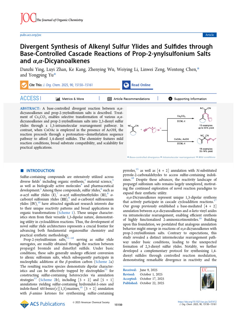 Divergent Synthesis of Sulfur Ylides | PDF | Chemical Reactions | Thin ...