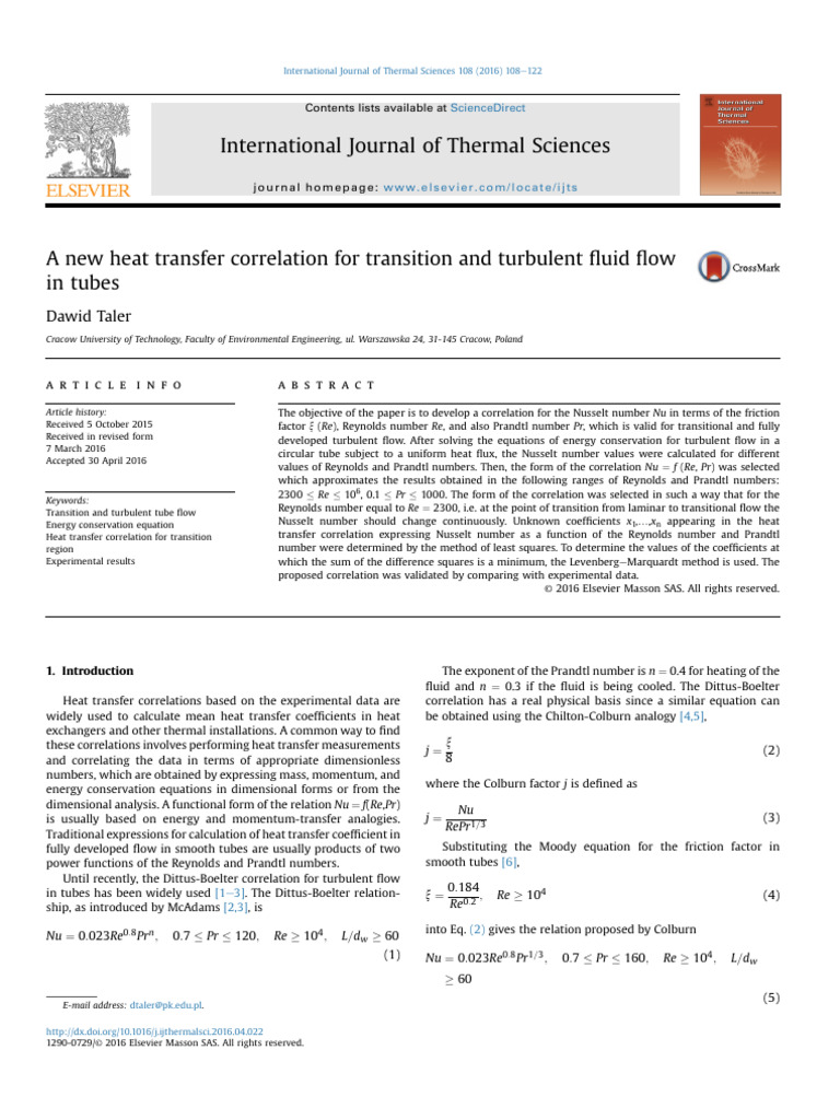New Heat Transfer Correlation for Tubes | PDF | Reynolds Number ...