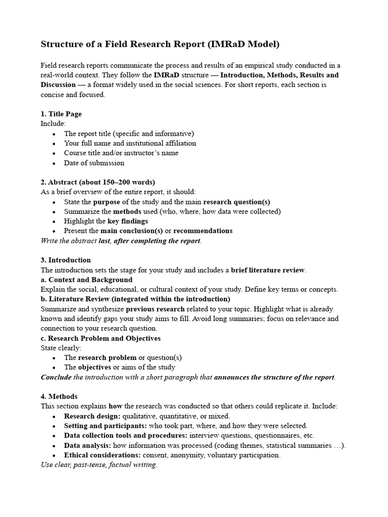 Field Research Report Structure Guide | PDF | Abstract (Summary) | Science