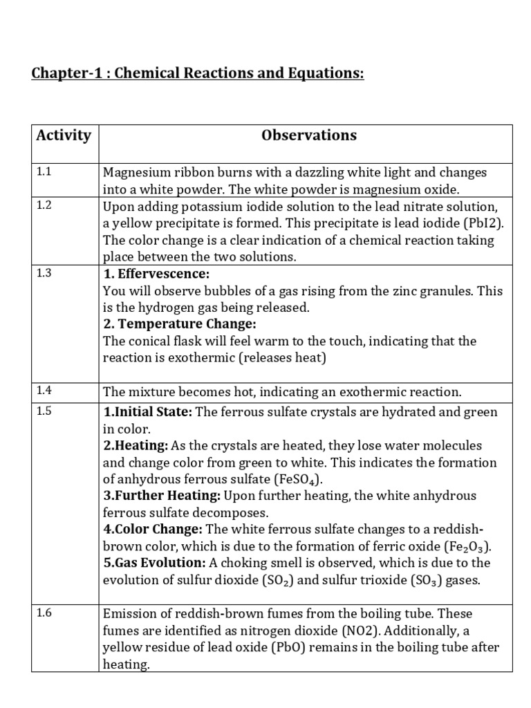 Chemical Reactions and Observations Guide | PDF | Oxide | Sodium Hydroxide