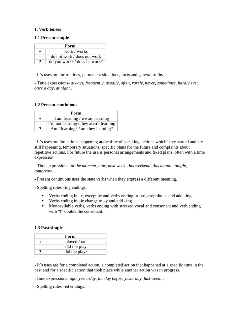 Comprehensive Guide to English Verb Tenses | PDF | Verb | Linguistics