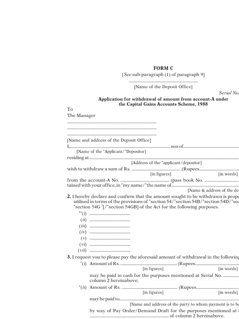 Capital Gains Account Withdrawal Form | PDF | Deposit Account