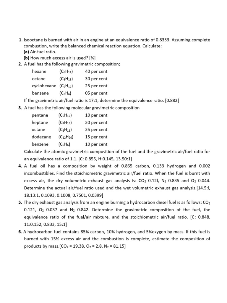 Fuel Combustion Analysis and Calculations | PDF