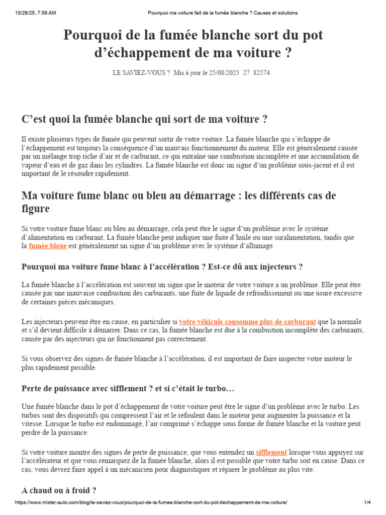 Fumée blanche au pot d'échappement causes PDF Injection (moteur — free download