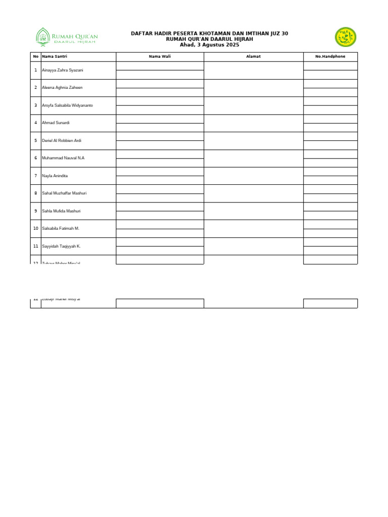Daftar Hadir Rqdh | PDF