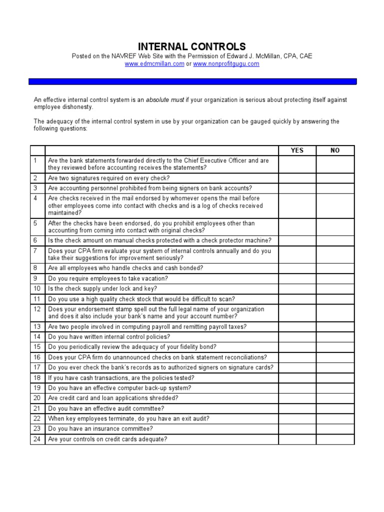 Internal Controls Checklist | PDF