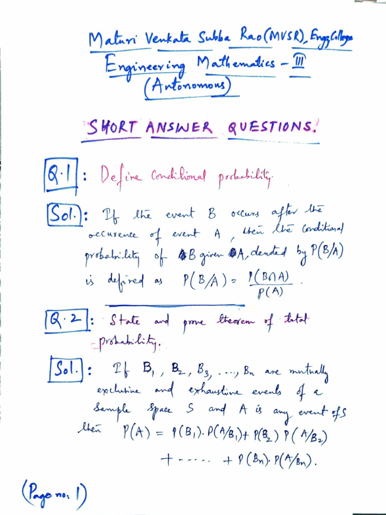 M-III Short Answer Questions | PDF