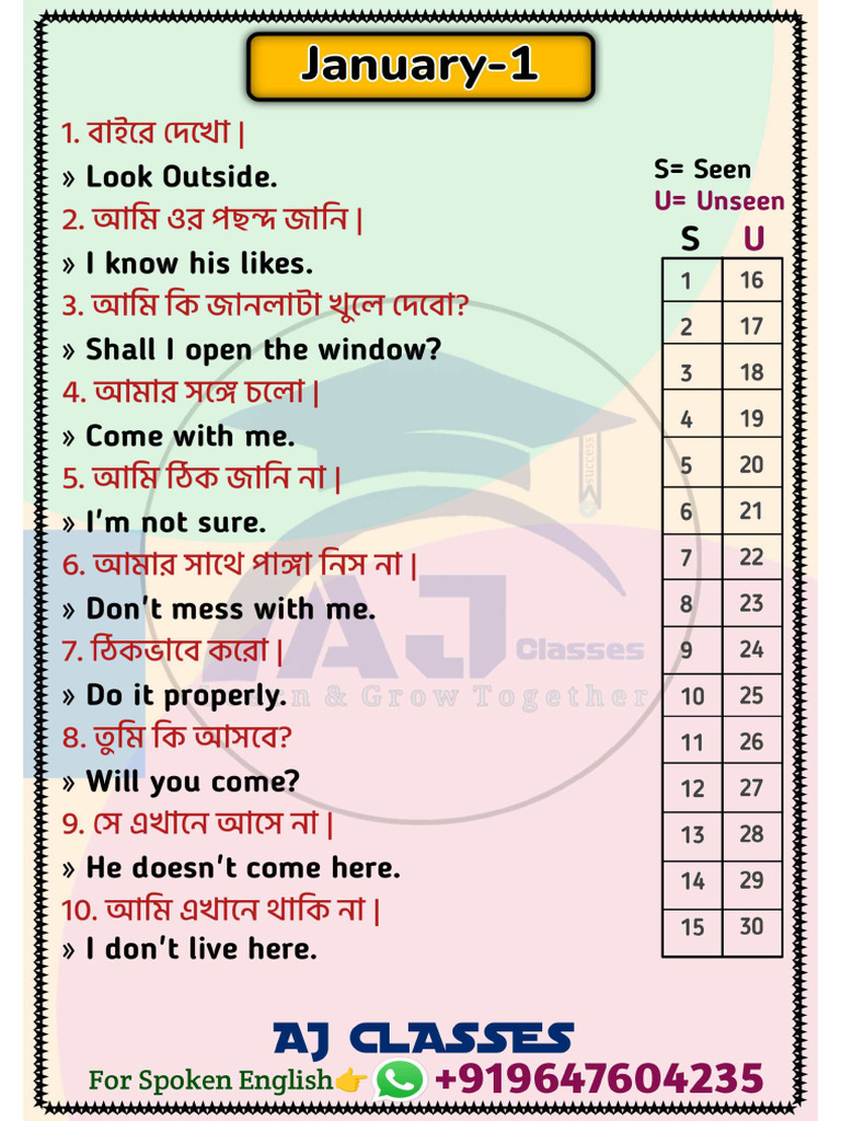 Daily Use Sentences (Jan To Sep) | PDF