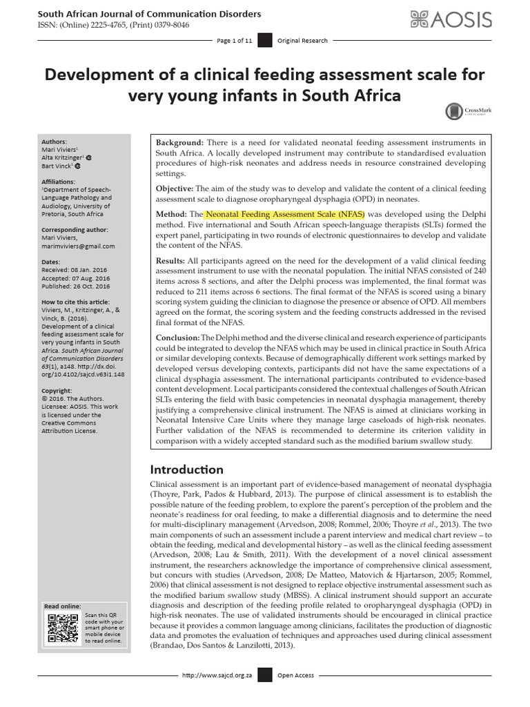 Neonatal Feeding Assessment Scale in SA | PDF | Infants | Validity ...